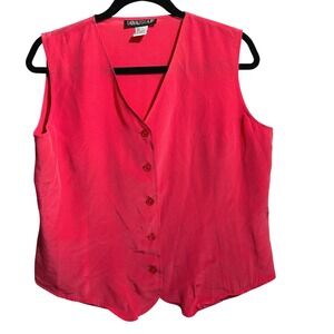 Vintage SAVANNAH Hot Pink Silk Vest Top Retro Layering 80s 90s Bright Funky L